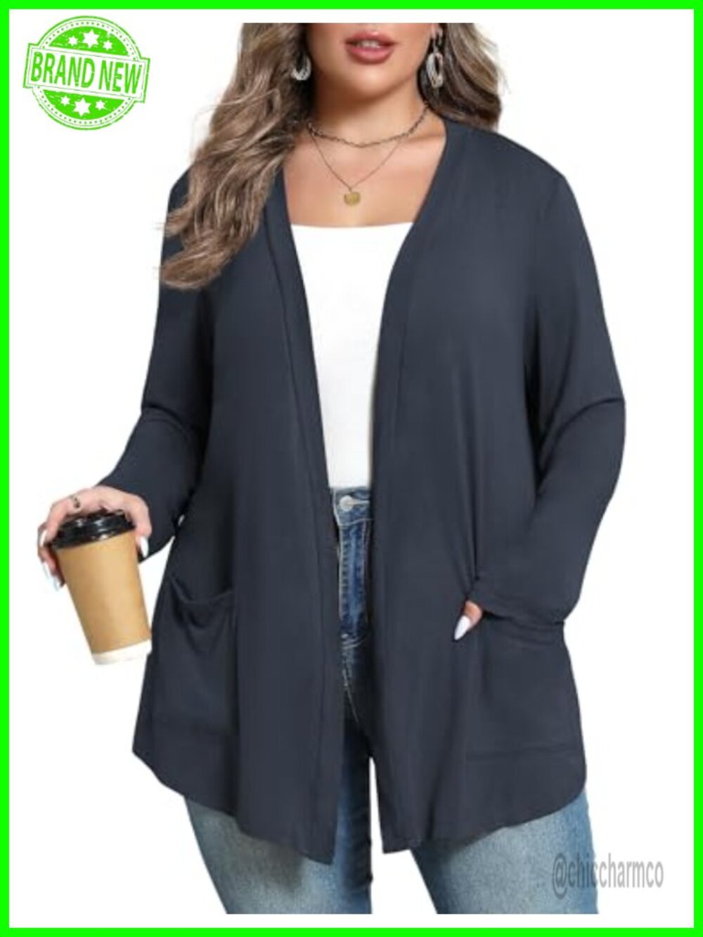 Plus Size Lightweight Cardigan Open Front Kimono with Pockets